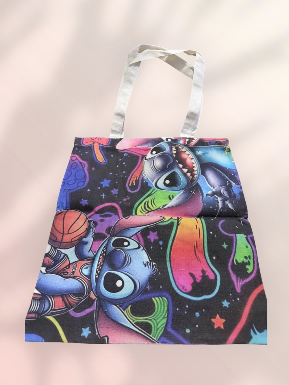 Stitch Neon Galaxy Print Canvas Tote Bag - Multicolor New